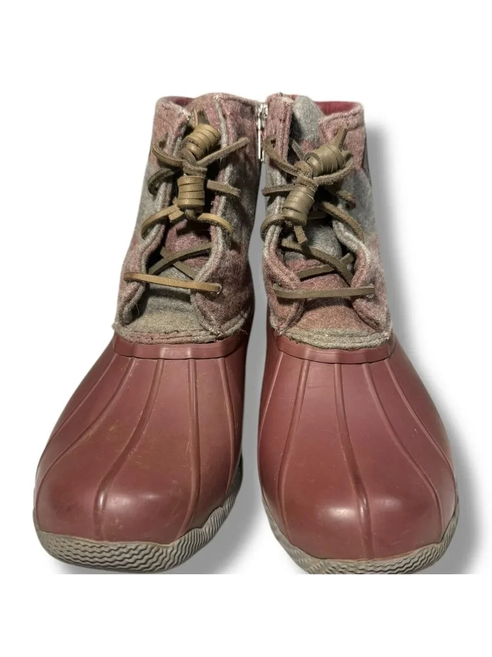 Sperry Women’s Saltwater Varsity Stripe Booties Maroon Grey Size 8